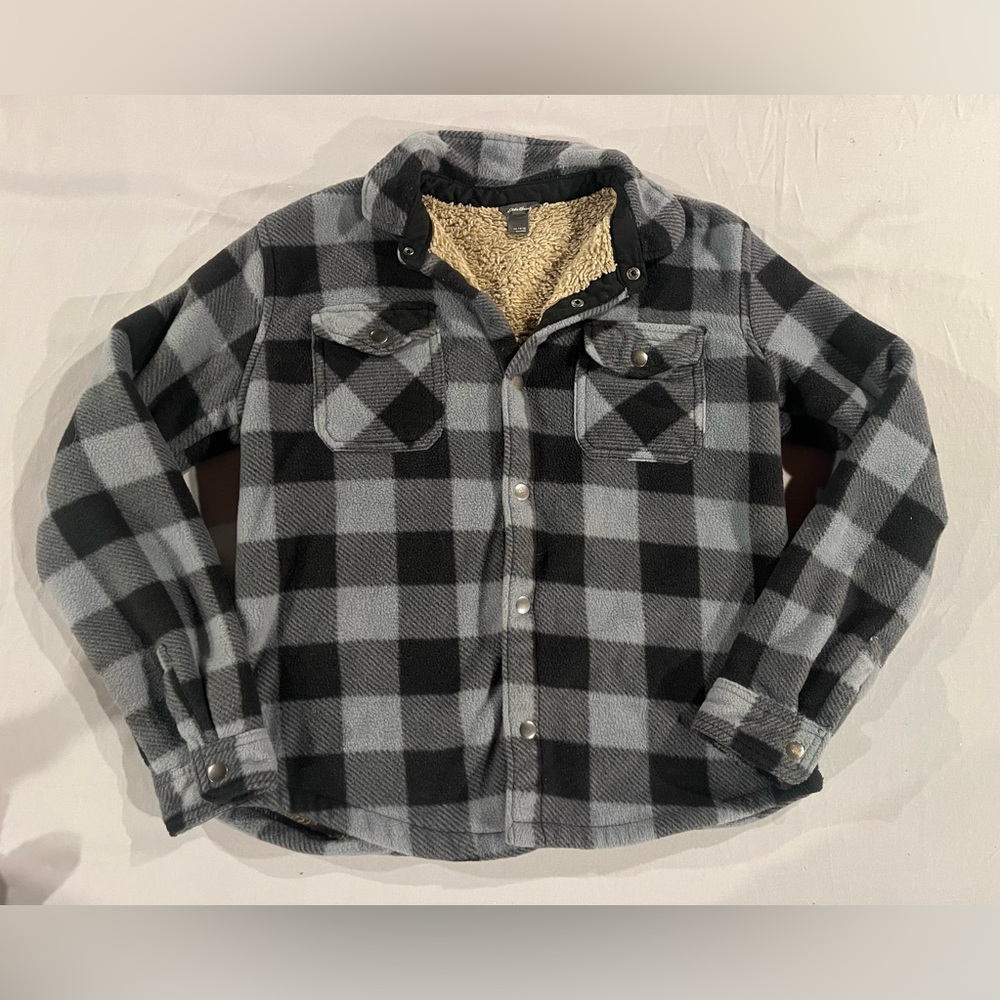 Eddie Bauer Kids Sherpa Lined Buffalo checkered Fleece Jacket size 14/16